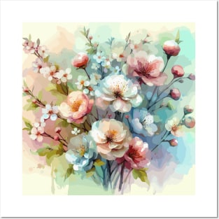 Colorful Watercolor Spring Flower Posters and Art